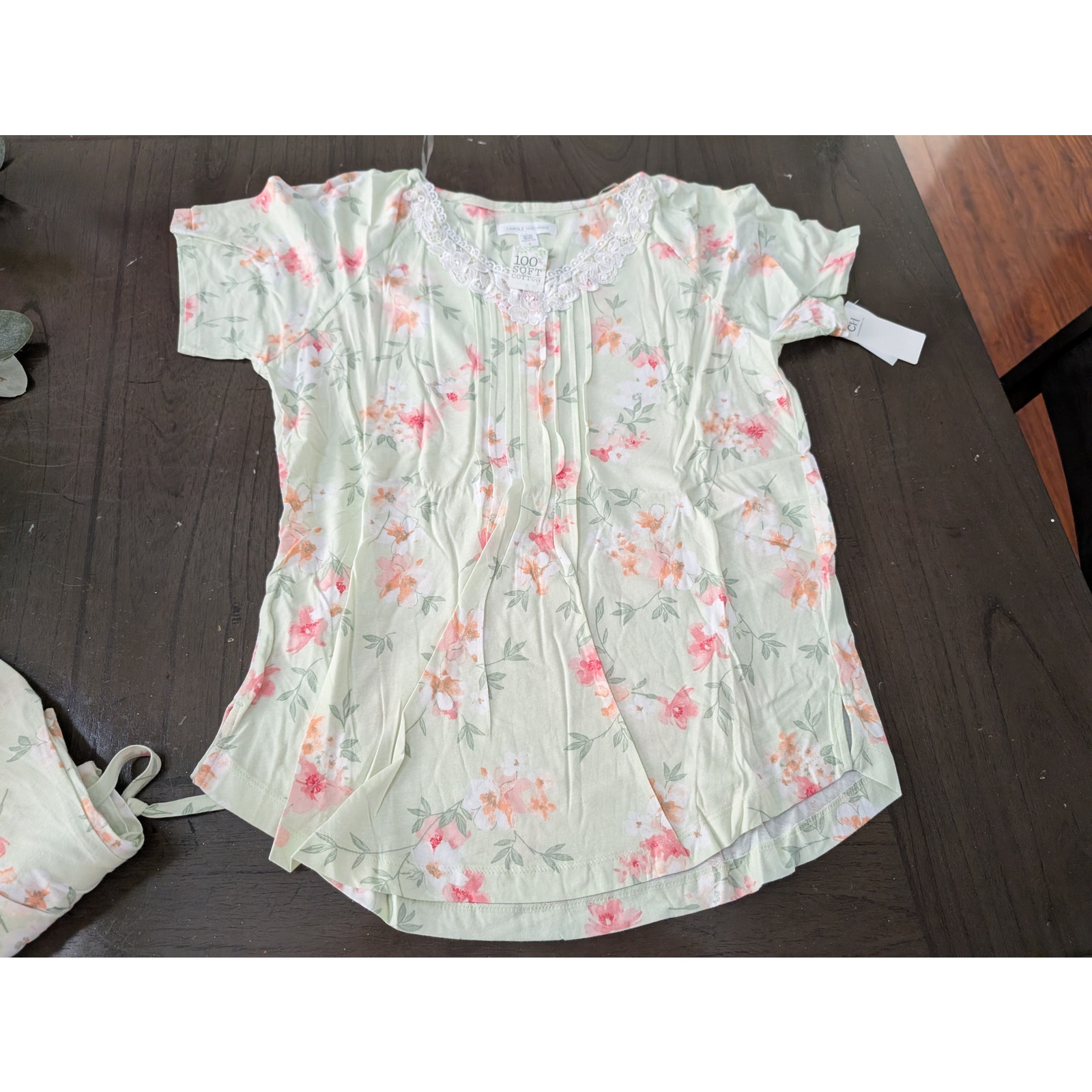 Nwt Carole Hochman Sage Floral Bloom Capri Cotton Knit Pajama Set Size S